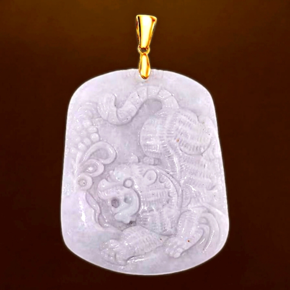 🔥Reduced! 10K Natural Burmese Jade Tiger Pendant 120 ctw